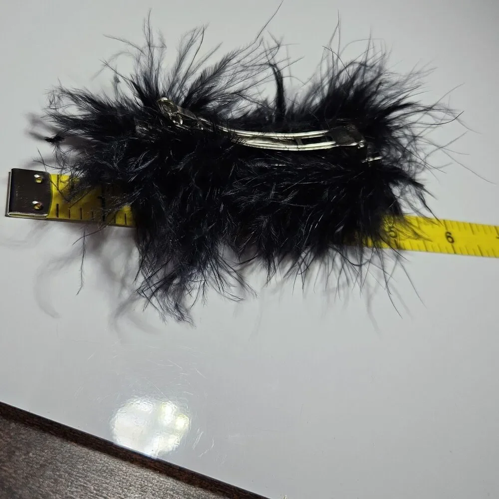 Black Feathery Orange Halloween Pumpkin Barrette Silver Tone